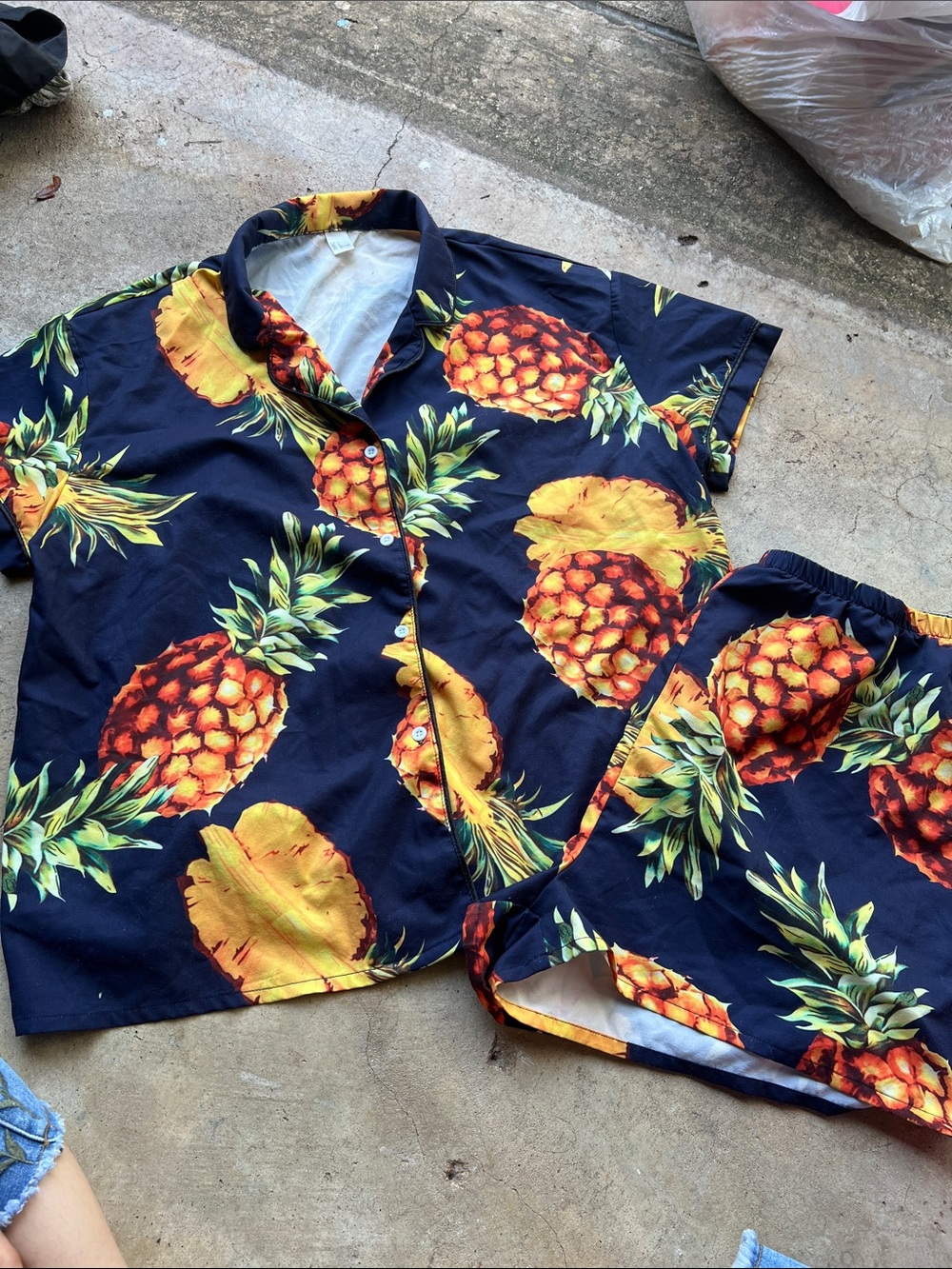 Navy Pineapple Two-Piece Lounge Set